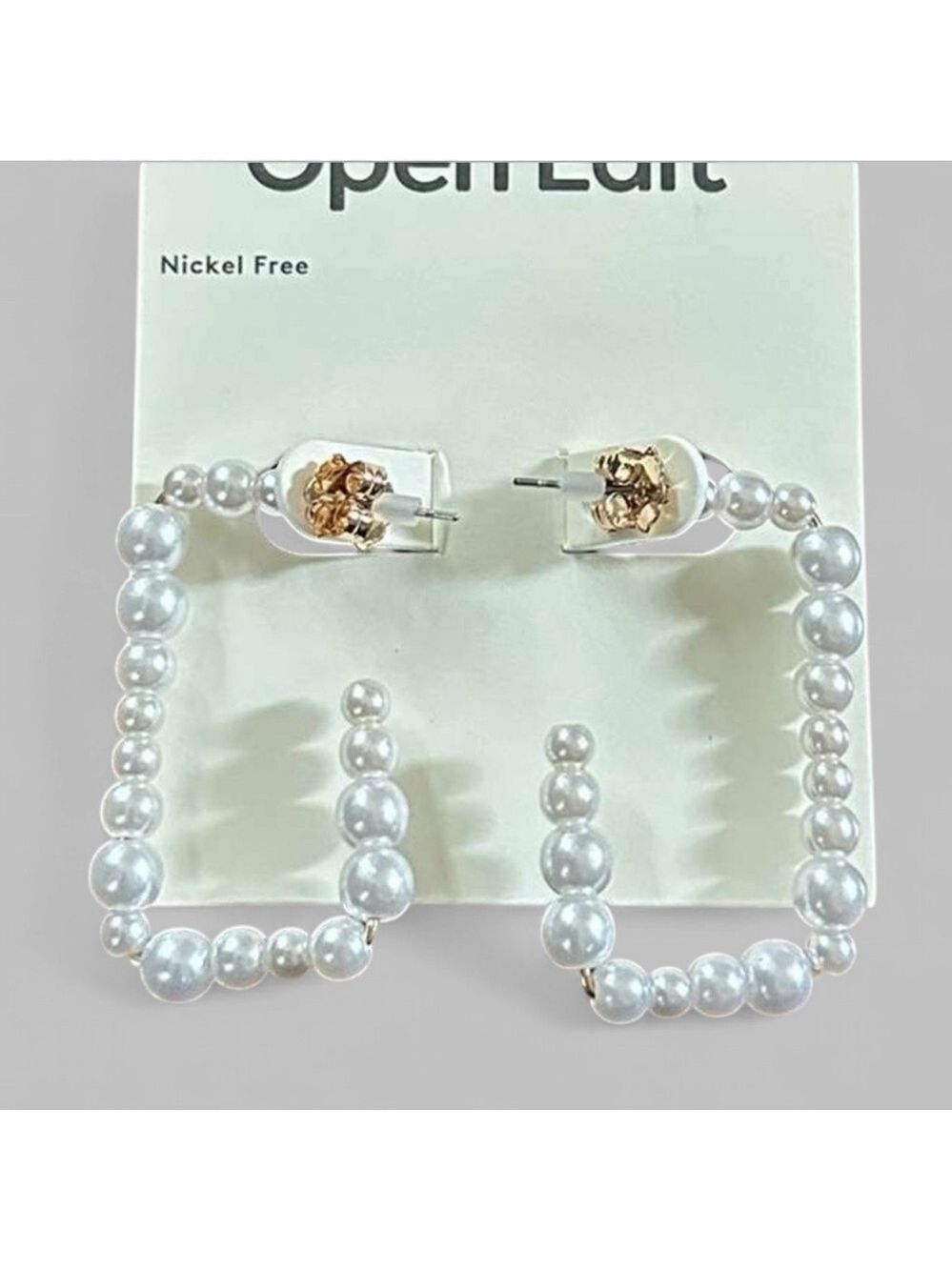Open Edit-Faux Pearl Rectangle Earrings-white/Gold-NWT - Picture 6 of 6